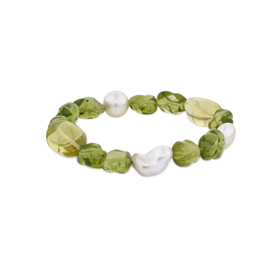 Pearl Peridot and Lemon Quartz Bracelet