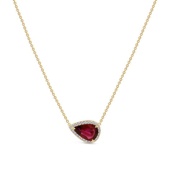 1.53ct Pear Cut Ruby and Diamond Cluster Pendant Necklace