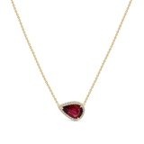 1.53ct Pear Cut Ruby and Diamond Cluster Pendant Necklace