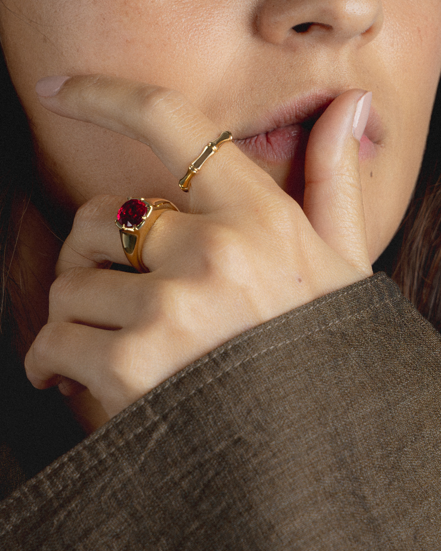 Cushion Cut Ruby Signet Ring in 18ct Yellow Gold