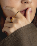 Cushion Cut Ruby Signet Ring in 18ct Yellow Gold