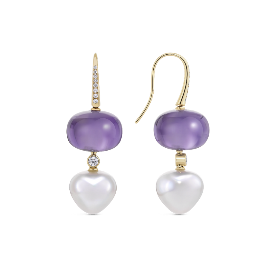 Amethyst and South Sea Pearl Drop Earrings
