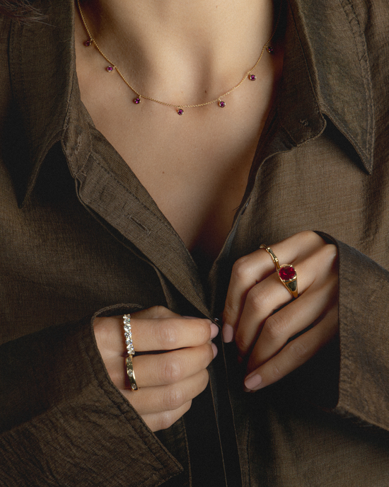 Coloured Gemstone Drop Necklace in 18ct Gold