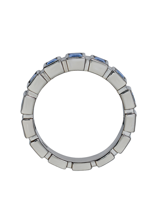 A.G Designer Jeweller custom made blue sapphire bezel set ring in white gold.