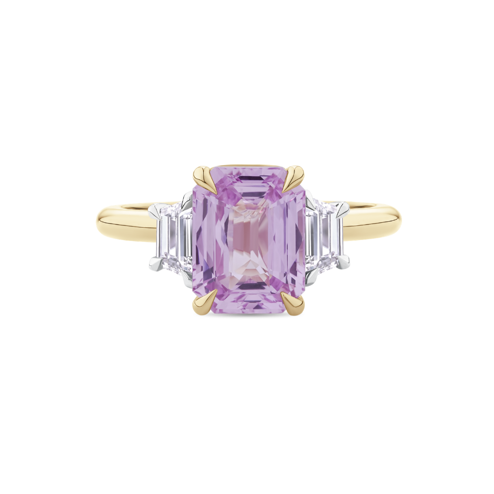 Emerald Cut Pink Sapphire and Diamond Ring
