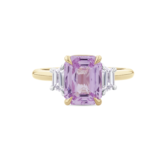 Emerald Cut Pink Sapphire and Diamond Ring