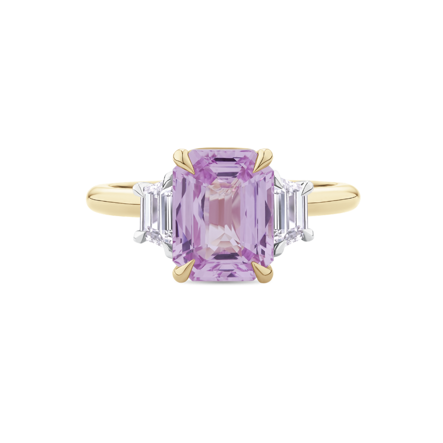 Emerald Cut Pink Sapphire and Diamond Ring