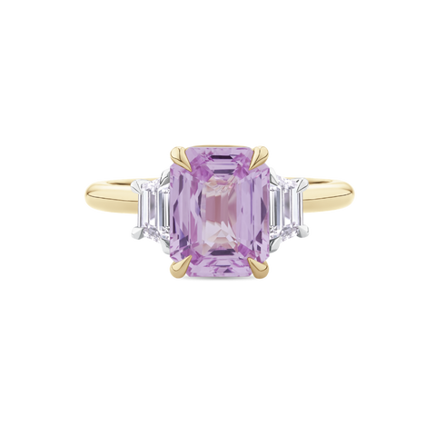 Emerald Cut Pink Sapphire and Diamond Ring