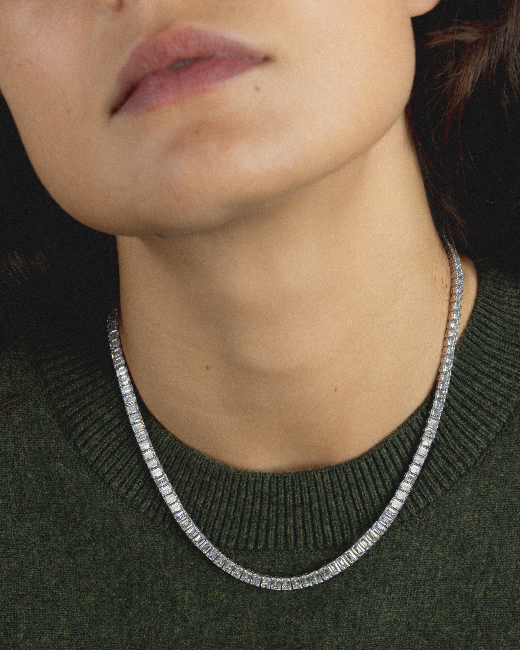 Emerald Cut Diamond Tennis Necklace in 18ct White Gold