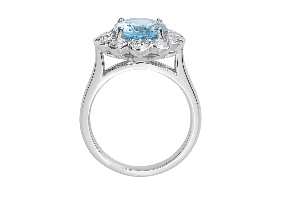 Front view of Aquamarine Cluster Ring
