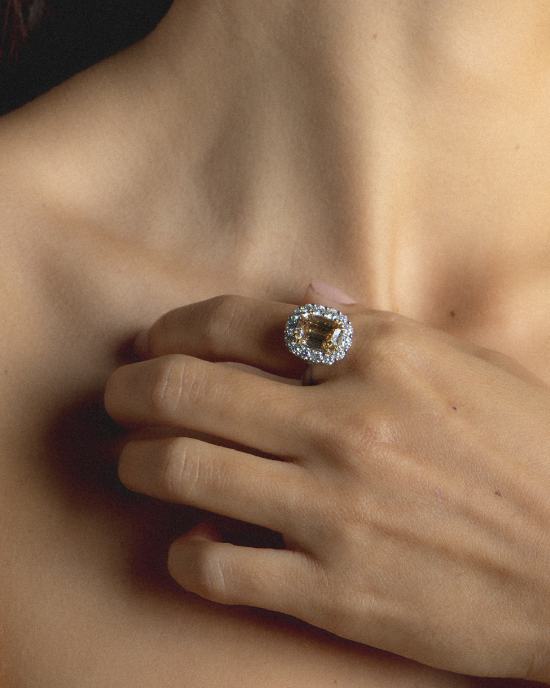 Champagne Diamond Cluster Engagement Ring