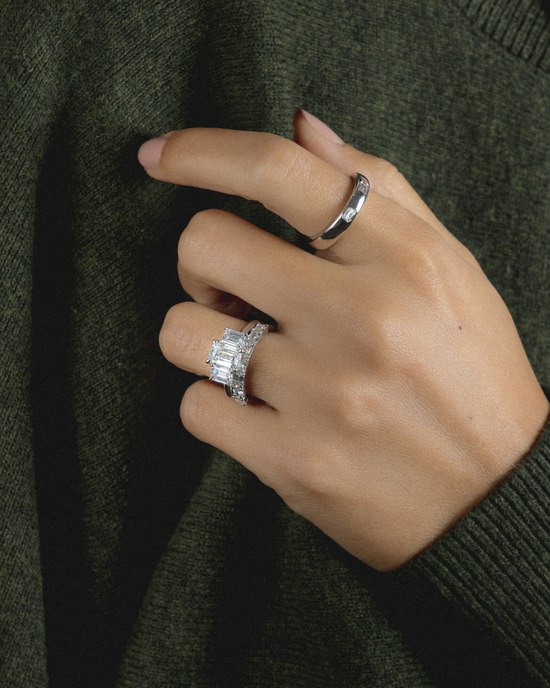 A.G hammer set emerald cut wedding band in Silver. 