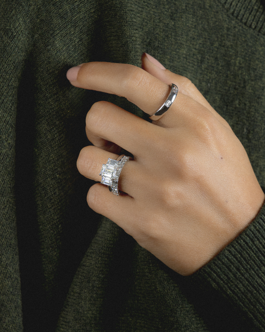 AG.03 | Emerald Cut Trilogy Engagement Ring
