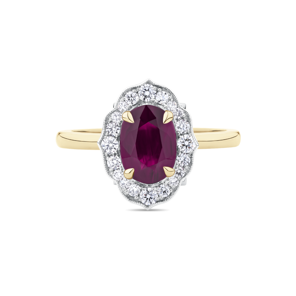 Antique Style Ruby and Diamond Ring in 18ct Yellow Gold