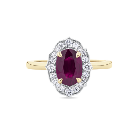 Antique Style Ruby and Diamond Ring in 18ct Yellow Gold