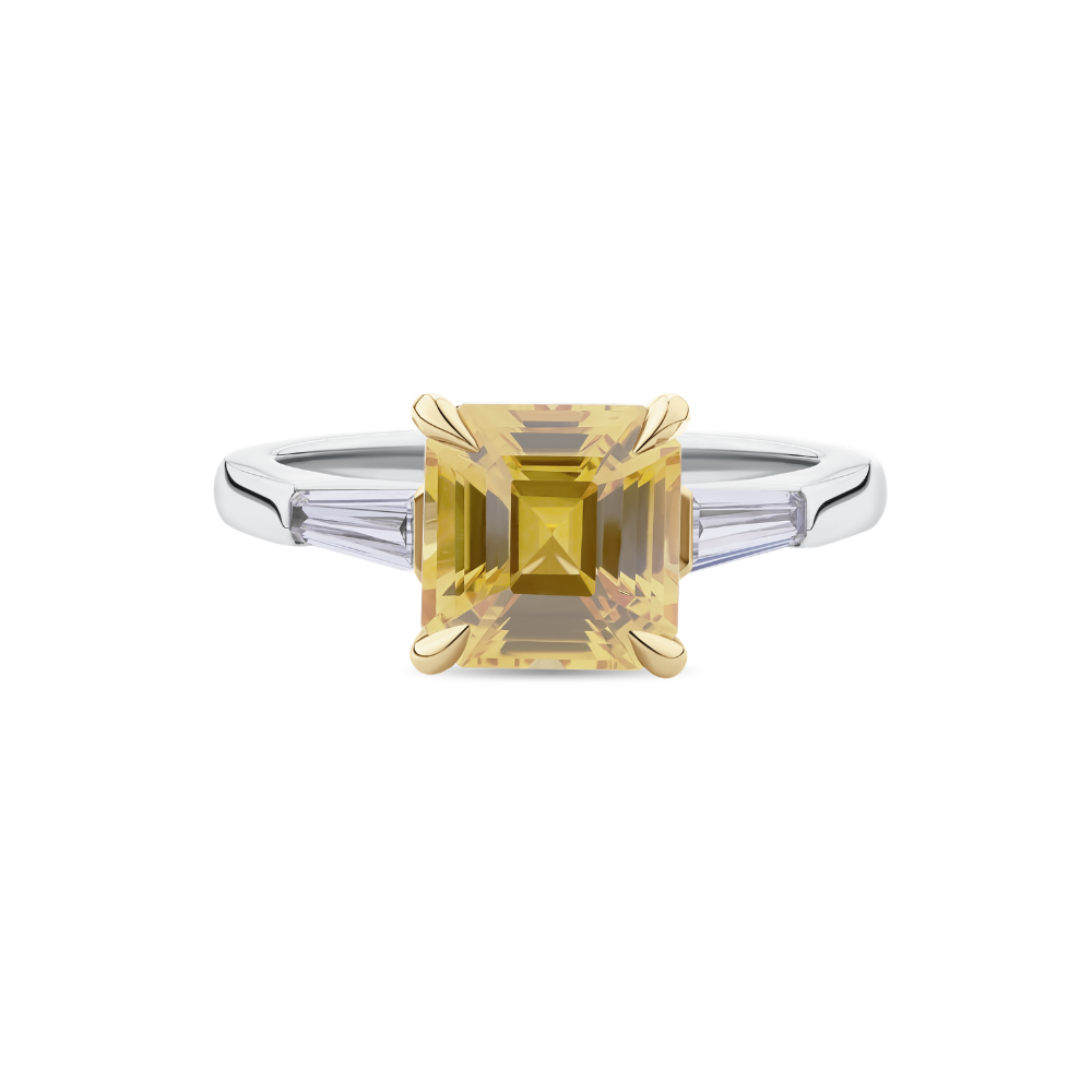 Emerald Cut Yellow Sapphire Ring in Platinum