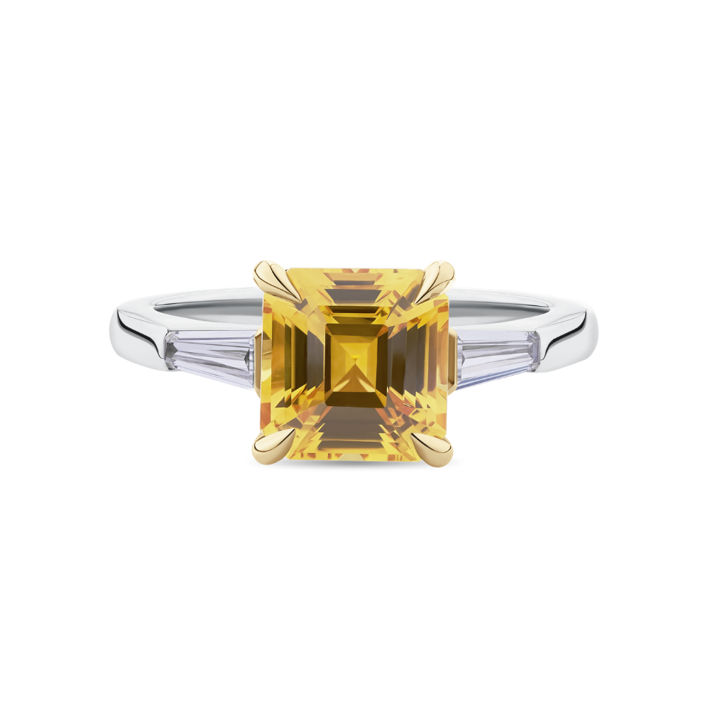 Emerald Cut Yellow Sapphire Ring in Platinum