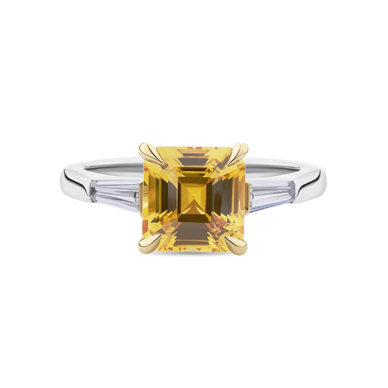 Emerald Cut Yellow Sapphire Ring in Platinum
