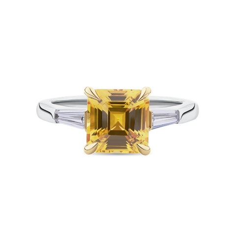 Emerald Cut Yellow Sapphire Ring in Platinum