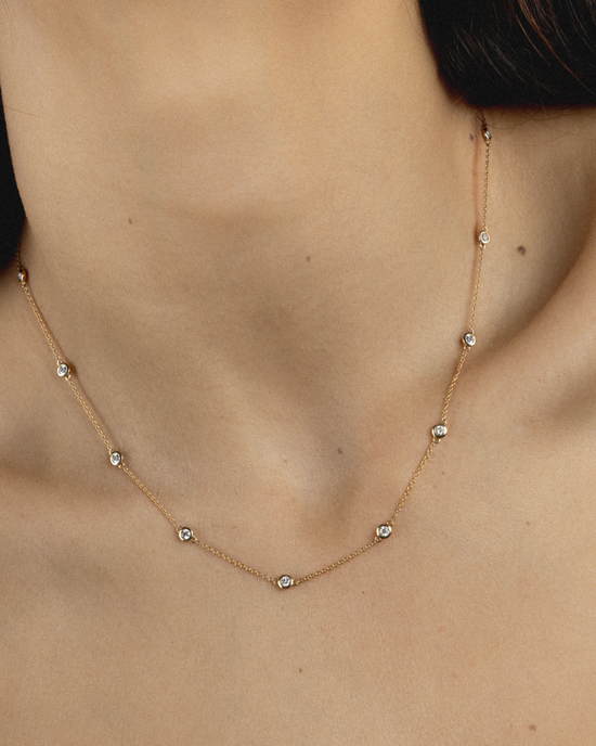 Diamond Station Chain Necklace in 18ct Gold