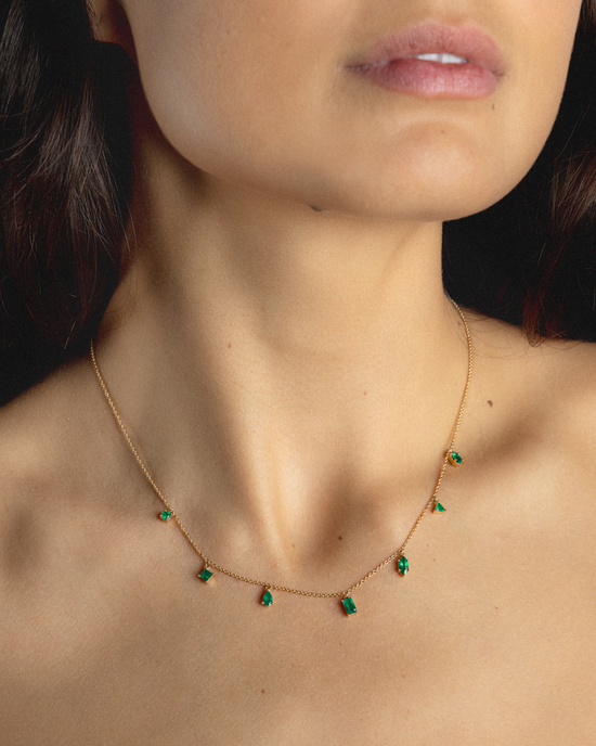 Multi Shape Emerald Drop Necklace in 18ct Yellow Gold
