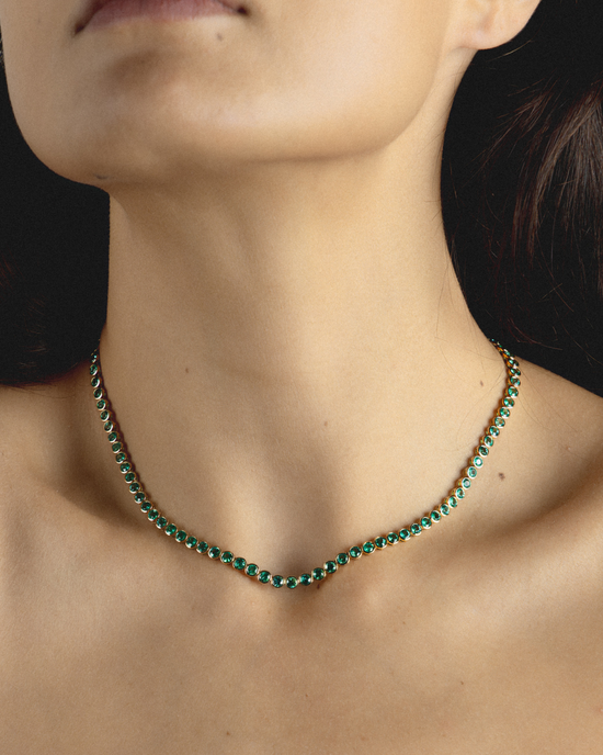 Bezel Set Emerald Tennis Necklace in 18ct Gold