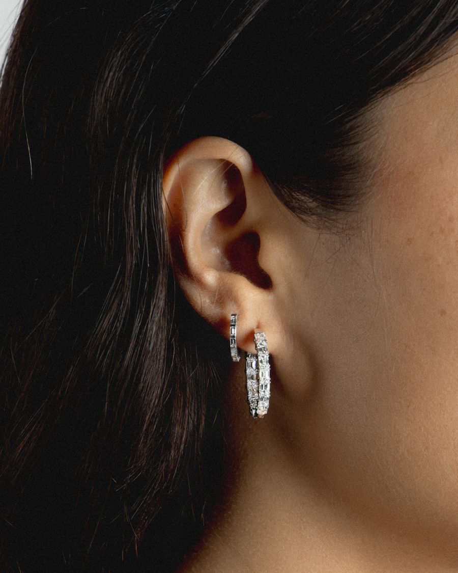 Baguette Diamond Huggie Earrings in 18ct Gold
