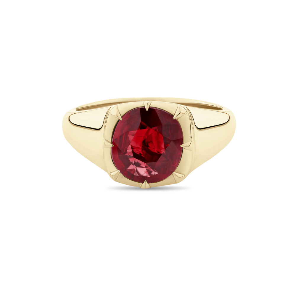 Cushion Cut Ruby Signet Ring in 18ct Yellow Gold