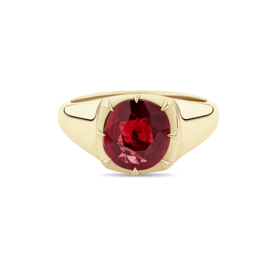 Cushion Cut Ruby Signet Ring in 18ct Yellow Gold