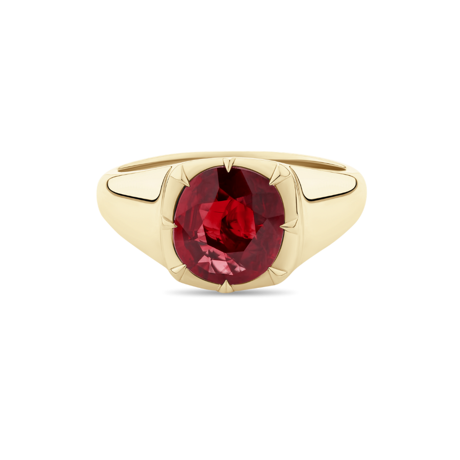 Cushion Cut Ruby Signet Ring in 18ct Yellow Gold