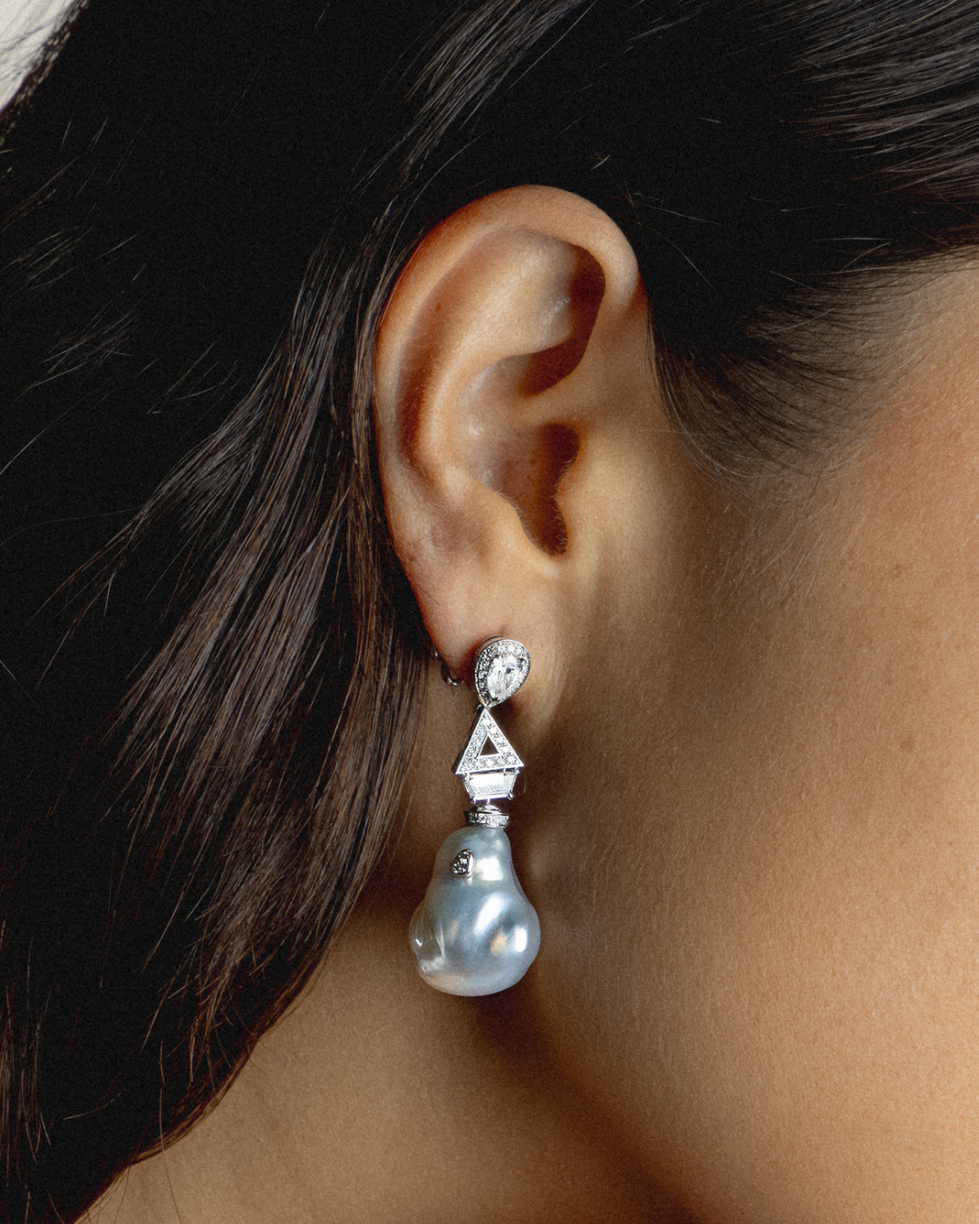 Showpiece Keshi Pearl and Diamond Earrings