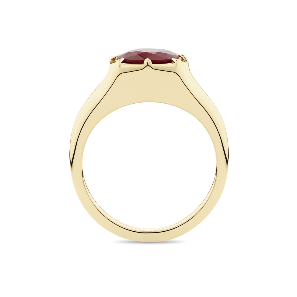 Cushion Cut Ruby Signet Ring in 18ct Yellow Gold