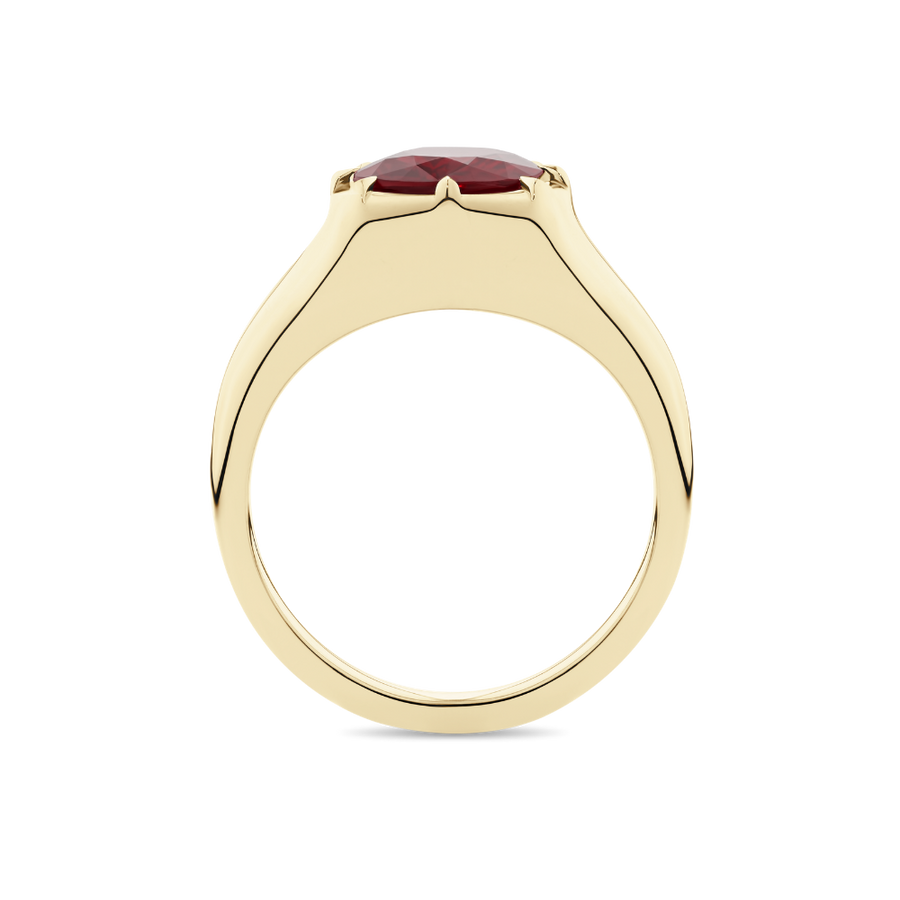 Cushion Cut Ruby Signet Ring in 18ct Yellow Gold
