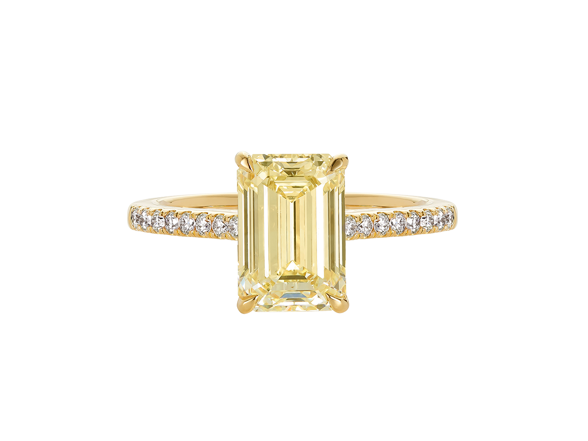 Emerald cut yellow diamond engagement rings Clearance