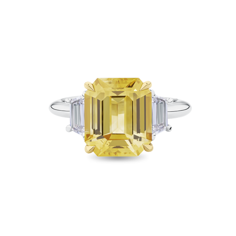 Emerald Cut Yellow Sapphire Ring in Platinum