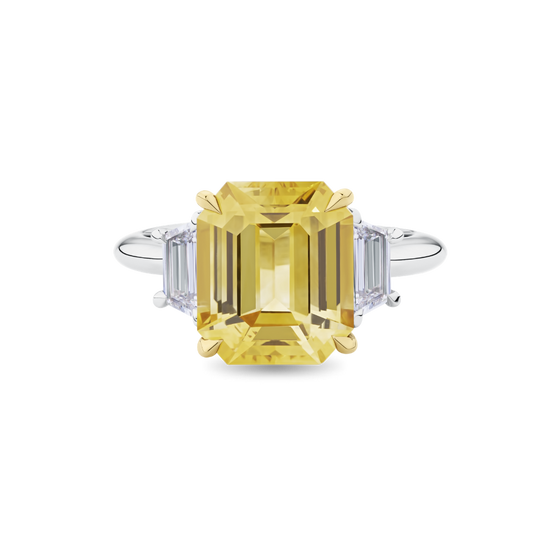 Emerald Cut Yellow Sapphire Ring in Platinum