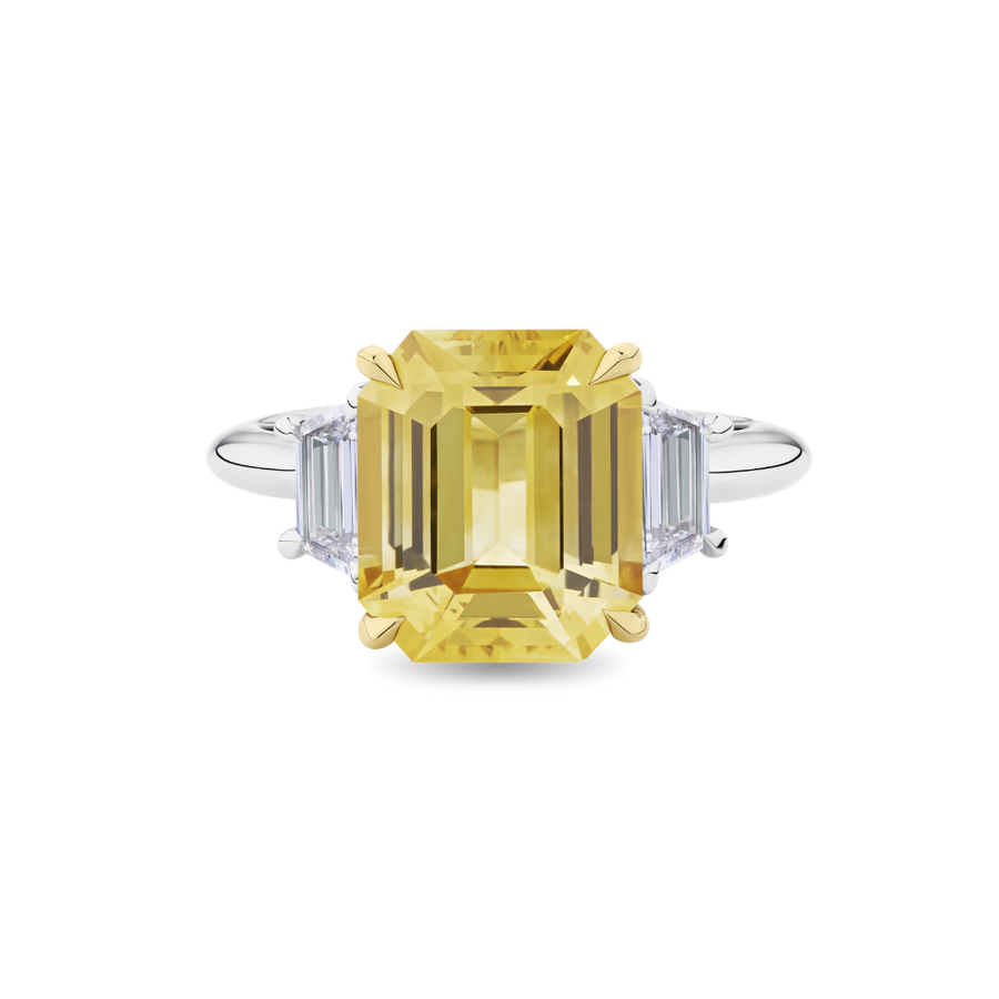Emerald Cut Yellow Sapphire Ring in Platinum