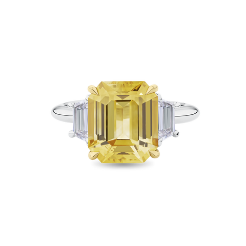 Emerald Cut Yellow Sapphire Ring in Platinum