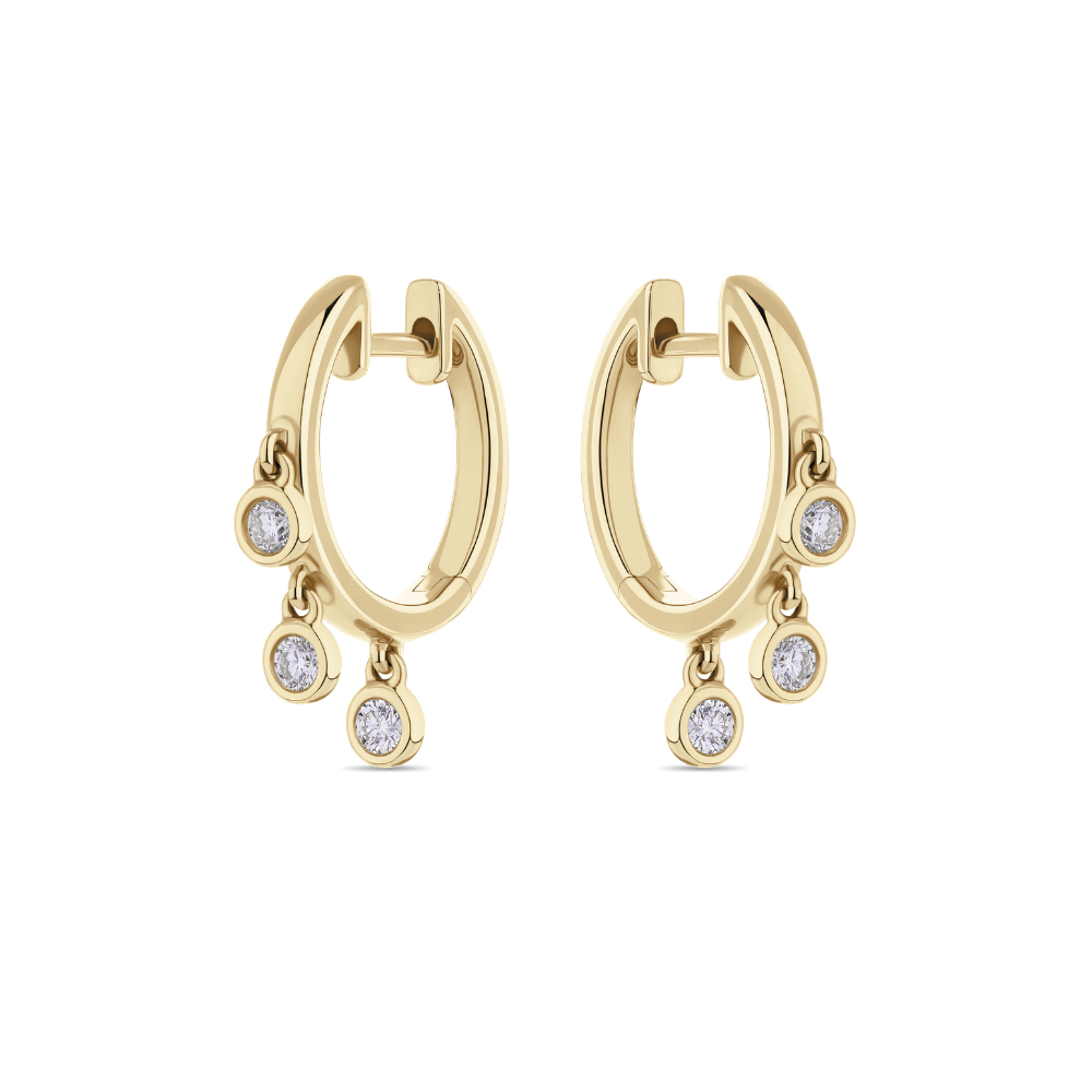Diamond Drop Huggies in 18ct Yellow Gold