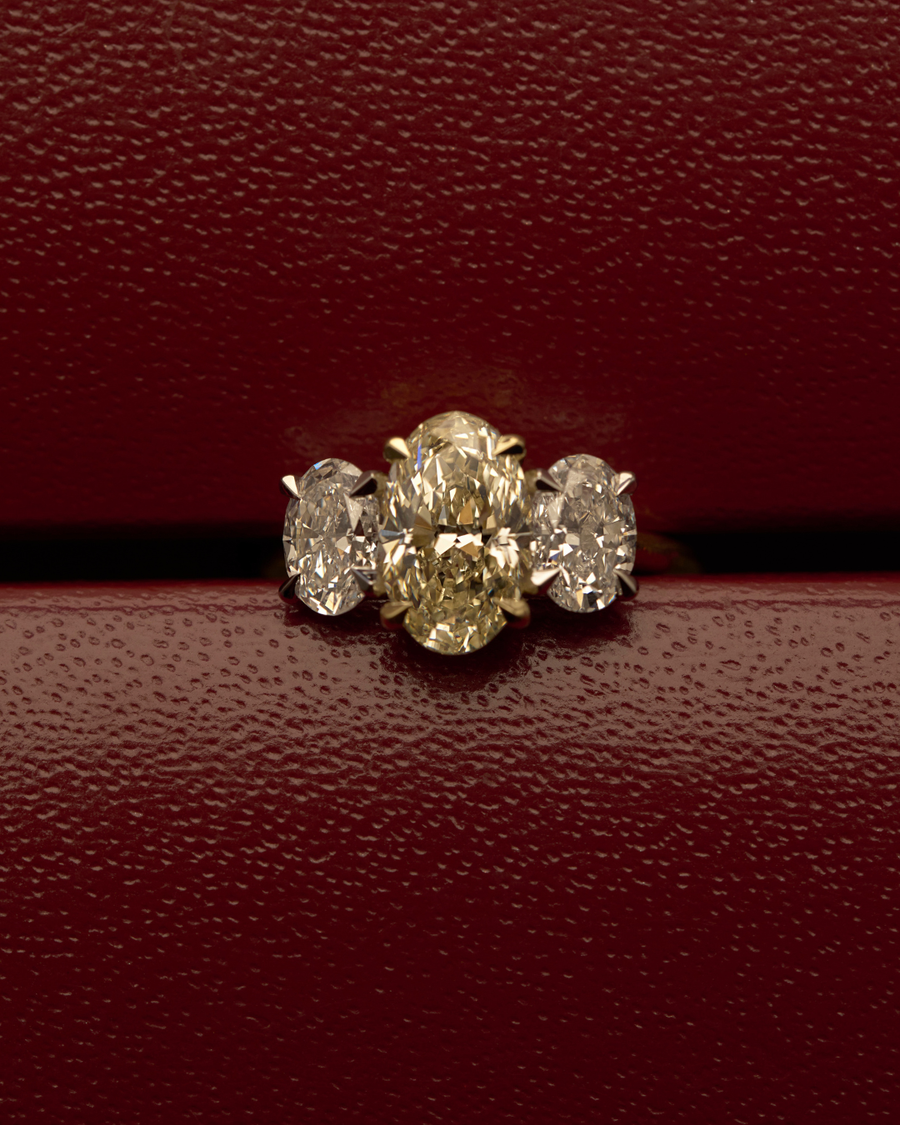 2ct Oval Yellow Diamond Trilogy Engagement Ring