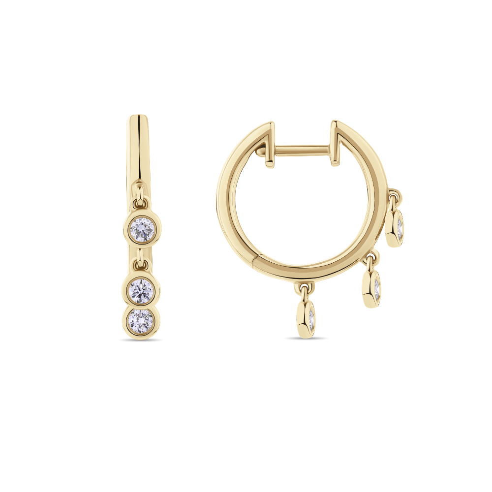 Diamond Drop Huggies in 18ct Yellow Gold