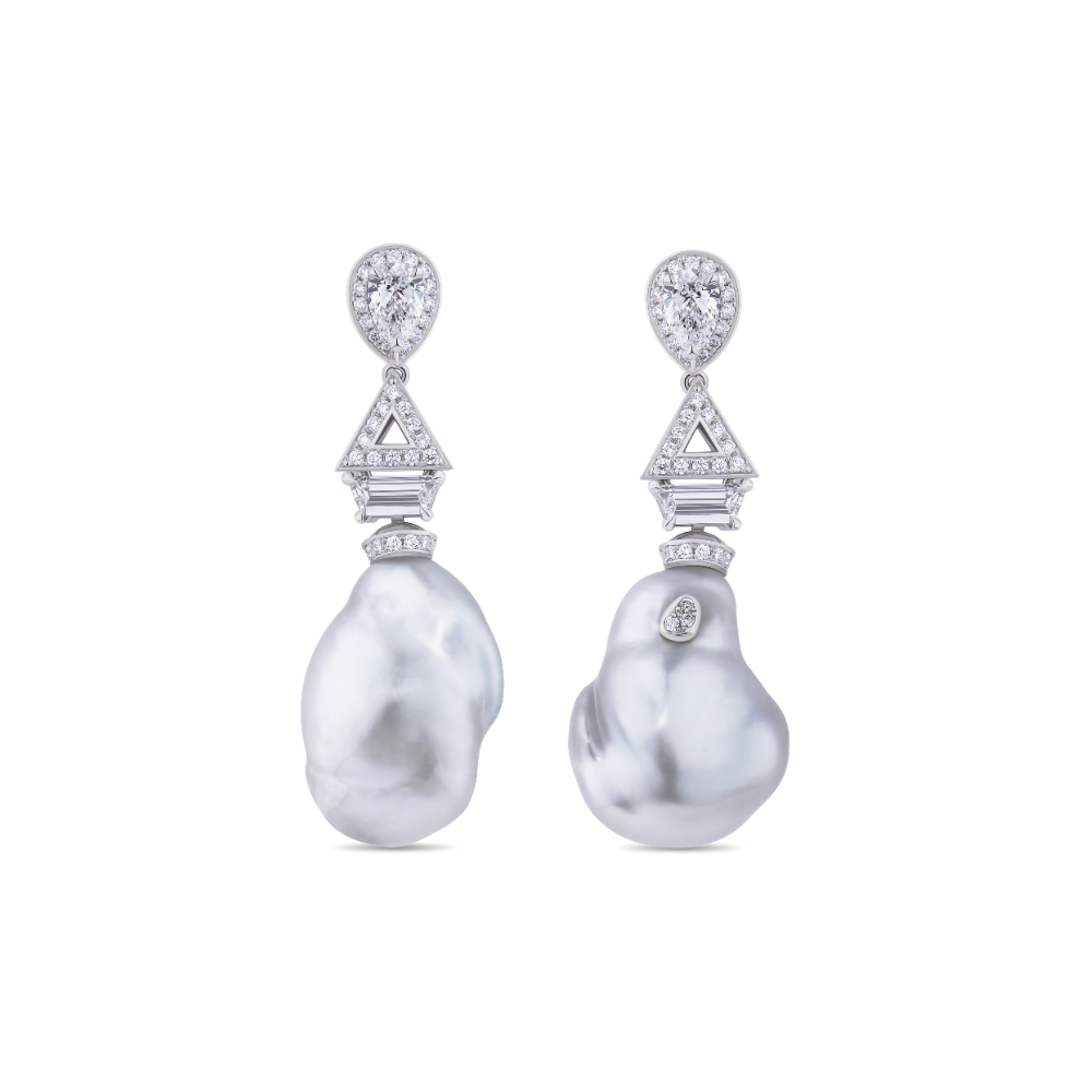 Showpiece Keshi Pearl and Diamond Earrings