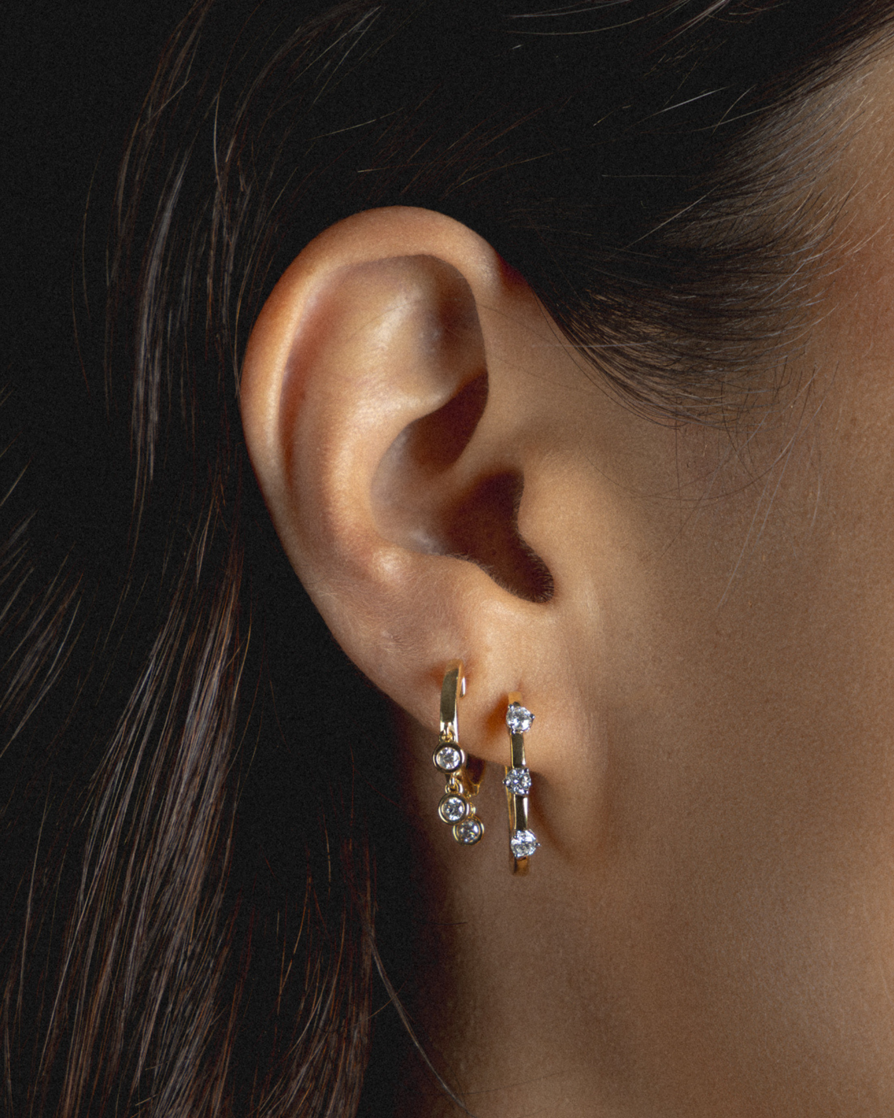 Diamond Drop Huggies in 18ct Yellow Gold