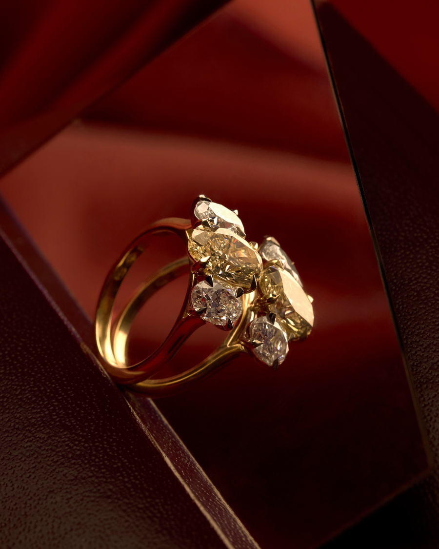 2ct Oval Yellow Diamond Trilogy Engagement Ring