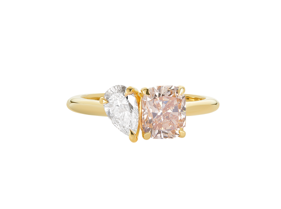A.G 1.56ct cushion cut champagne diamond and 0.52ct pear cut diamond ring
