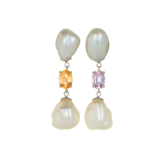 Sapphire and Keshi Pearl Trio Earrings