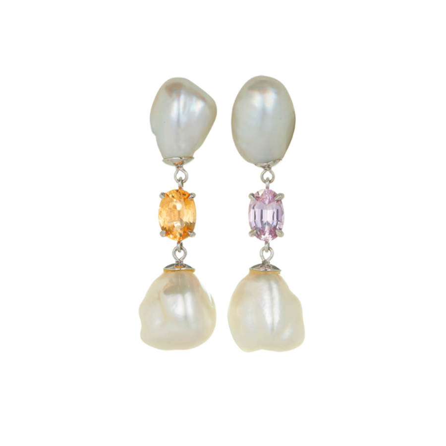 Sapphire and Keshi Pearl Trio Earrings