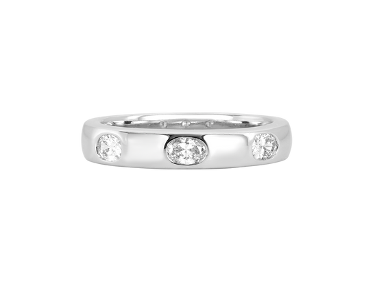 A.G Designer Jeweller signature custom designed hammer set oval cut diamond wedding ring.