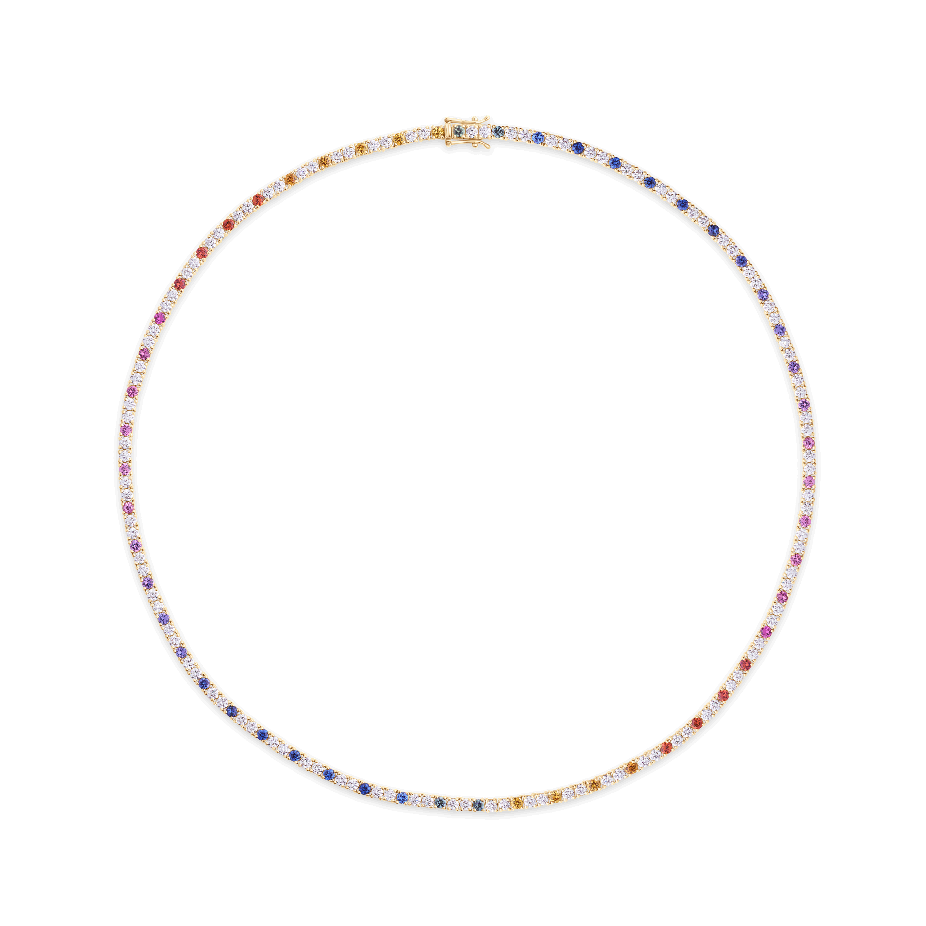 Rainbow Sapphire & Diamond Tennis Necklace