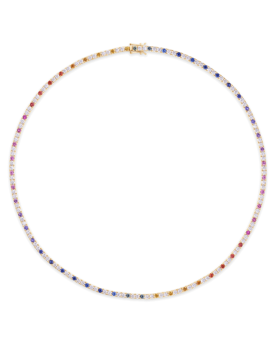Rainbow Sapphire & Diamond Tennis Necklace in 18ct Gold